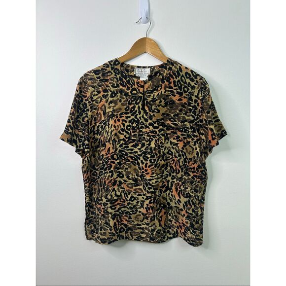 NYC Blouse Co Silk Leopard Print Short Sleeve Top Women’s M Animal Print Vintage - Picture 1 of 10